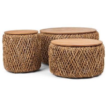 Round Woven Abaca Coffee Table Set, 3, dBodhi Knut, Set A