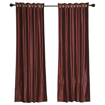 Lined-Set of 2 Wine Velvet Grommet Curtain Panels Drapes with 2 tiebacks-Pair