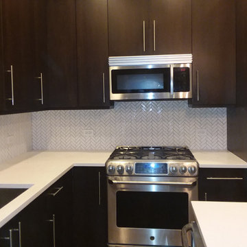 Manchester NH White Porcelain Backsplash Herringbone Pattern