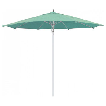 11' Patio Umbrella Silver Pole Fiberglass Rib Pulley Lift Sunbrella, Spectrum Mist
