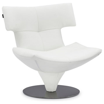 Mora Lounge Chair White Top Grain Leather Black Polished Stainless Steel Base
