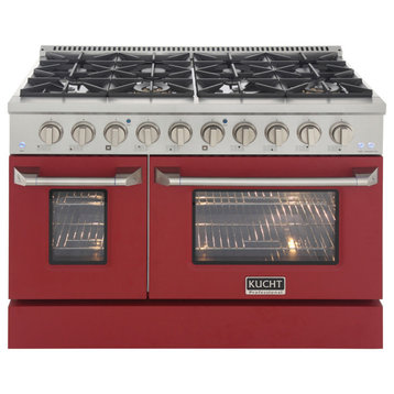 Kucht Professional 48" Stainless Steel Propane Gas Range in Silver/Red