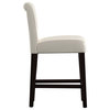 Set of 2 Counter Stool, Armless Faux Leather Seat With Rolled Backrest, White