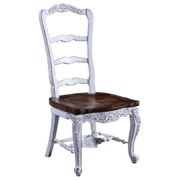 Side Chair Dining French Country Farmhouse White Wood  Floral Carved