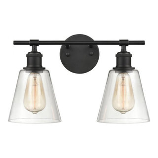 Scone Vanity Light, 2-Light, Matte Black, Metal, Clear Glass Shade, 16 ...