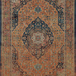 Karastan Rugs - Karastan Rugs Chiswick Coral 6'6"x9'6" Area Rug - The stately style of Karastan's Chiswick Area Rug features an antique Heriz inspired motif in bold palette bursting with saturated shades of indigo blue, coral, purple, green, black, gray, beige and tan. This debut of the Estate Collection combines modern conscious construction techniques with the lavish design details synonymous with Karastan's legacy for timeless traditional styles. Ideal for elegant entryways, luxurious living rooms, beautiful bedrooms, opulent offices and more, the area rugs of this collection are woven with Karastan's exclusive eco-friendly EverStrand, a premium recycled synthetic yarn created from post-consumer plastic water bottles. Silky-soft to the touch, this sustainable style is also durably designed to be wear and stain resistant.
