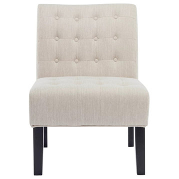 Set of 2, Armless Accent Chair, Polyester Seat and Button Tufted Back, Beige
