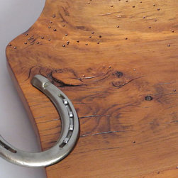 Tray #18015-DETAIL Reclaimed Beech, Live Edges, Horse Shoe Handles - Serving Trays