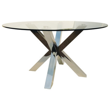 54" Round Clear Glass Top Table, Silver