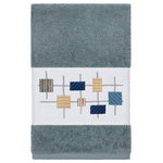 Linum Home Textiles - Khloe Embellished Hand Towel - The KHLOE Embellished Towel Collection features a mod geometric grid embroidery on a woven textured border.