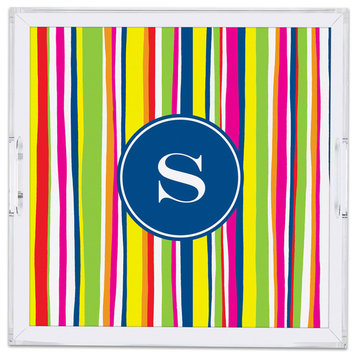 Square Lucite Tray Bright Stripes Single Initial, Letter X