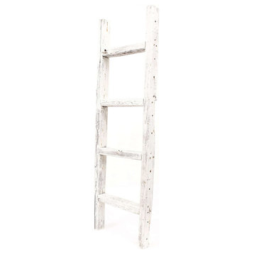 HomeRoots 4 Step Rustic White Wood Ladder Shelf