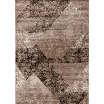 May Collection Brown Taupe Distressed Geometric Rug, 7'10"x10'6"