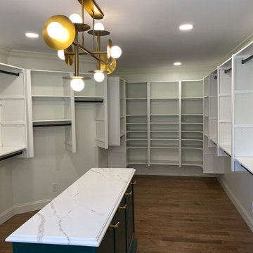 Owners Walk-In Closet in Allentown with Center Island, Rounded Corner Shelving