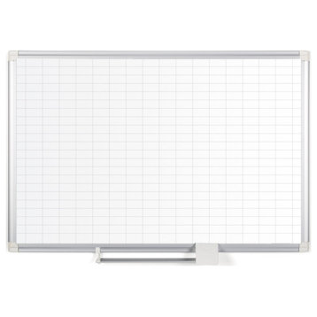 Porcelain Dry-Erase Planning Board, 1"x2" Grid, Aluminum Frame, 36"x48"