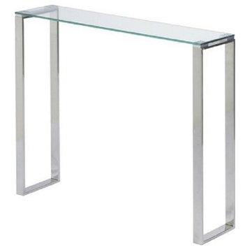 Plata Import Modern Narrow Clear Glass Console Table with Chrome Legs 36"