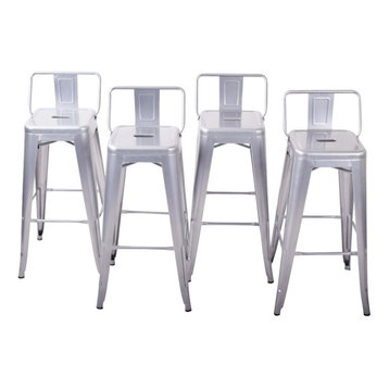 Low Back Indoor/Outdoor Stool, Set of 4, Silver, 30" Low Back