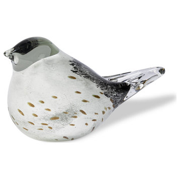 5.5" White and Brown Speckled Glass Bird