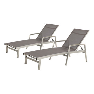 GDF Studio Joy Outdoor Mesh and Aluminum Chaise Lounge, Set of 2, Gray