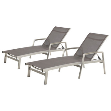 GDF Studio Joy Outdoor Mesh and Aluminum Chaise Lounge, Set of 2, Gray