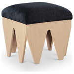 Meridian Furniture - Altair Upholstered Bench, Black, 18.5" W, Velour Fur Fabric, Natural Finish - Bold and architectural, the Altair black velour fur fabric upholstered bench combines avant-garde design with plush luxury. The seat is covered in soft velour fur fabric, offering an indulgent texture that invites you to sit and relax. Its distinctive rich natural oak veneer wooden base, featuring sharp, angular legs, brings a sculptural, modern touch to any room.