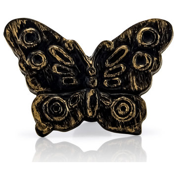 Butterfly 2-7/25", 58 mm, Antique Brass Patina Cabinet Knob