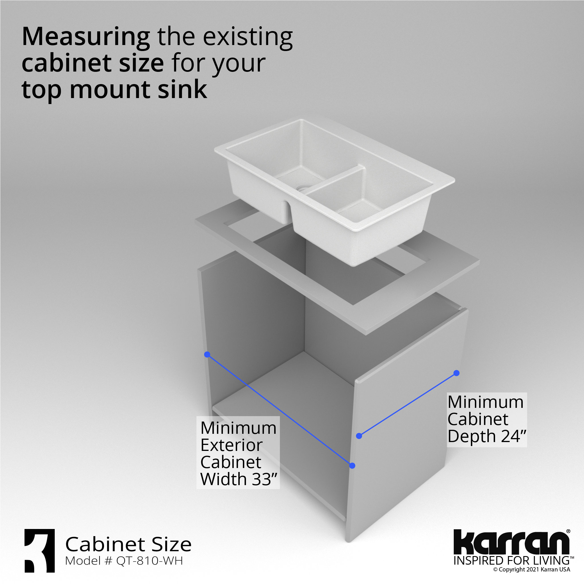 Karran 33" Top Mount Double Equal Bowl Quartz Kitchen Sink, White