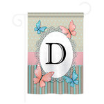 Breeze Decor - Butterflies D Monogram 2-Sided Impression Garden Flag - Size: 13 Inches By 18.5 Inches - With A 3" Pole Sleeve. All Weather Resistant Pro Guard Polyester Soft to the Touch Material. Designed to Hang Vertically. Double Sided - Reads Correctly on Both Sides. Original Artwork Licensed by Breeze Decor. Eco Friendly Procedures. Proudly Produced in the United States of America. Pole Not Included.