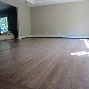 NISSEQUOGUE: 2 1/4" RED OAK W/ CUSTOM GREY BLEND STAIN + BONA TRAFFIC HD SATIN