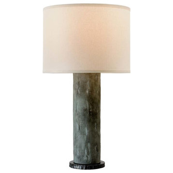 La Brea 33" Cylindrical Table Lamp, Slate Finish, Off-White Linen Shade