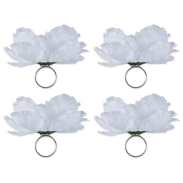 DII Peony Napkin Ring, Set of 4 White