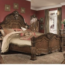 AICO Furniture - Windsor Court Mansion Bedroom Set in Vintage Fruitwood - 70014- - Bedroom Furniture Sets