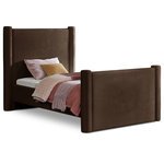Meridian Furniture - Elias Upholstered Bed, Brown, Twin, Velvet - Revamp your bedroom decor by adding the gorgeous and stylish Elias Velvet Twin Bed. Featuring a sleek and minimalistic design, this bed is constructed with a solid wood inner frame for long-lasting durability. The soft brown velvet upholstery adds a touch of elegance to your bedroom, making it a perfect addition to any modern or contemporary living space.