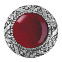 Inviting Home Inc. - Victorian Knob, Antique-Style Pewter With Red Carnelian - Cabinet And Drawer Knobs