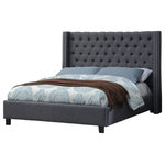 Meridian Furniture USA - Ashton Linen Bed, Gray, Queen - Elegant and eye-catching, the stunning Ashton Bed from Meridian Furniture is the perfect addition to any space. Rich Linen Textured covers the deep tufted design. A beautiful wing bed design is complimented by hand applied chrome nail head details. Strength and beauty is guaranteed with a solid wood frame and legs.
