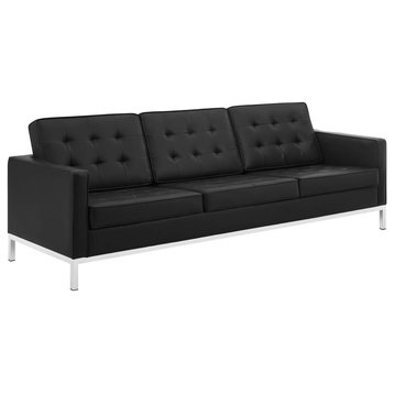Loft Tufted Upholstered Faux Leather Sofa-Silver Black