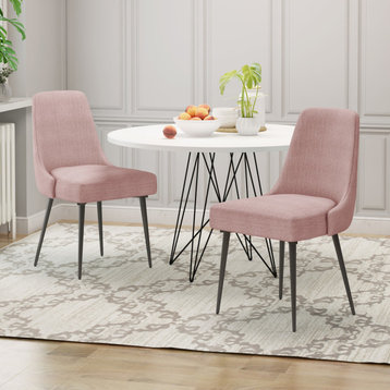 Dawn Modern Fabric Dining Chairs, Set of 2, Light Blush/ Gun Metal