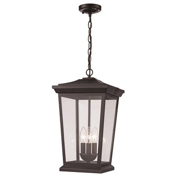 3 Light Hanging Lantern in Black with Clear Glass
