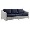 Conway Outdoor Patio Wicker Rattan Sofa, Light Gray/Navy