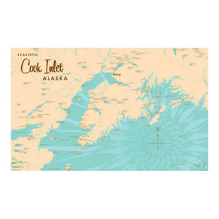 Lakebound Cook Inlet Alaska Map Art Print, 24"x36" - Contemporary ...