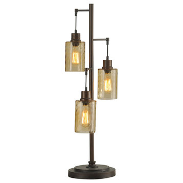 Table Lamp-Bronze Finish Clear Dimpled Glass Shade