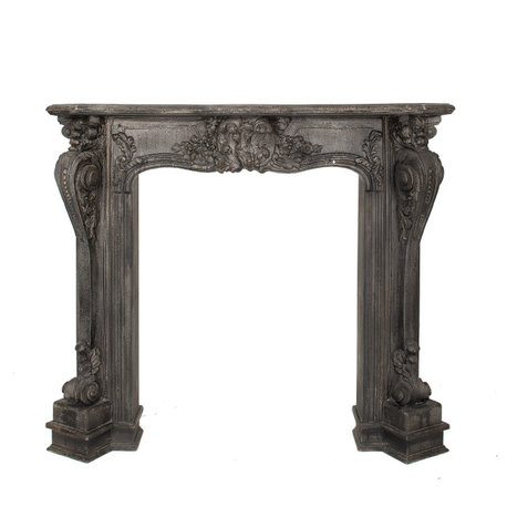 Ornate Decorative Fireplace Mantel, Distressed Black