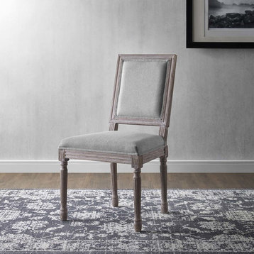 Court Vintage French Upholstered Fabric Dining Side Chair, Light Gray