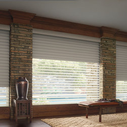 Rustic White Living Room Custom Window Window Shadings by Hunter Douglas - Window Treatments
