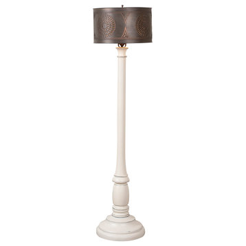 Irvins Country Tinware Brinton Floor Lamp in Rustic White with Metal Drum Shade