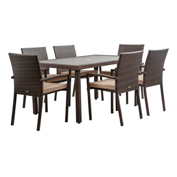 Wicker Patio Dining Table Set, Brown, 7-Pieces