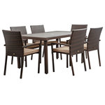 BELLEZE - Wicker Patio Dining Table Set, Brown, 7-Pieces - BELLEZE is proud to present this brand new 7 pcs wicker dining set. It's an attractive and durable dining sets. This outdoor dining set will provide comfortable space for family dinner party or friend’s party. The wicker and plastic combination look very fashionable and create a modern style for your patio.
