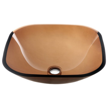 Dawn Tempered Glass Vessel Sink-Square Shape, Brown Glass