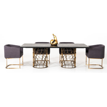 Modrest Natalie Modern Black Acacia and Antique Brass Dining Table