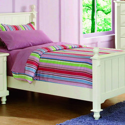 POTTERY COTTAGE STYLE GIRL WHITE SAND-THROUGH WOOD TWIN BED BEAD BOARD - Kids Beds